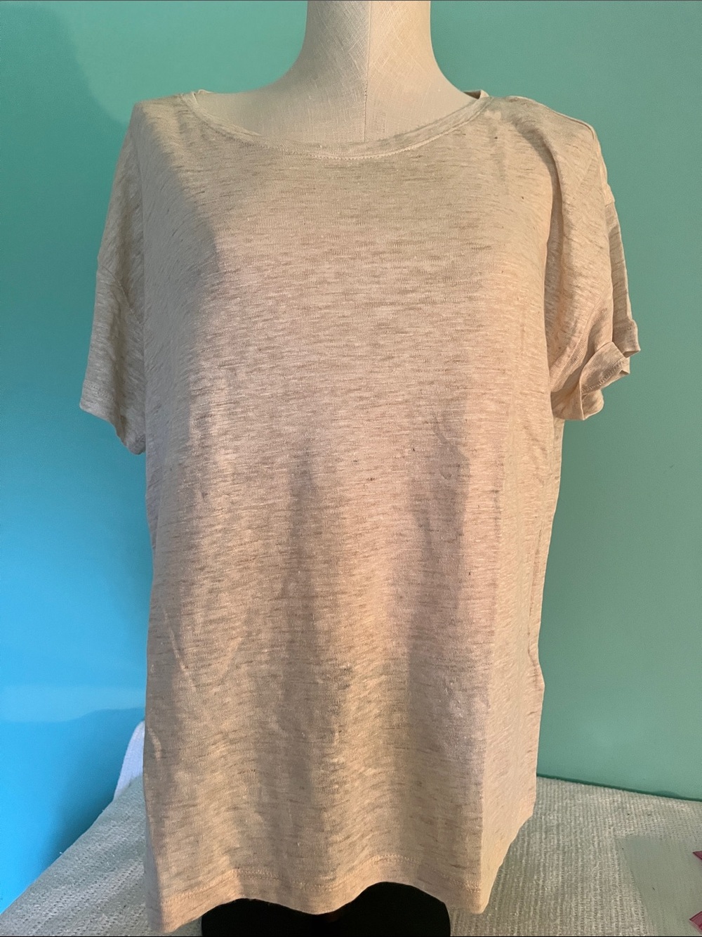 Light Beige Crewneck Short Sleeve linen  tee. JCrew Women's Top
